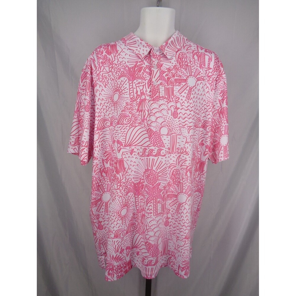 Yatta Golf Shaka Life Polo Shirt Size 3XL Hawaiian Tropical Pink White New